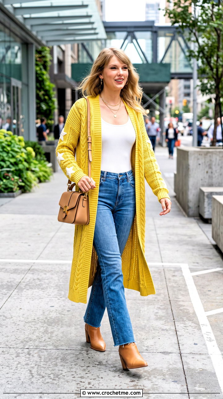 Duster Taylor Swift Crochet Cardigan With Bodysuit And Jeans - 35 crochet taylor swift cardigan outfit ideas