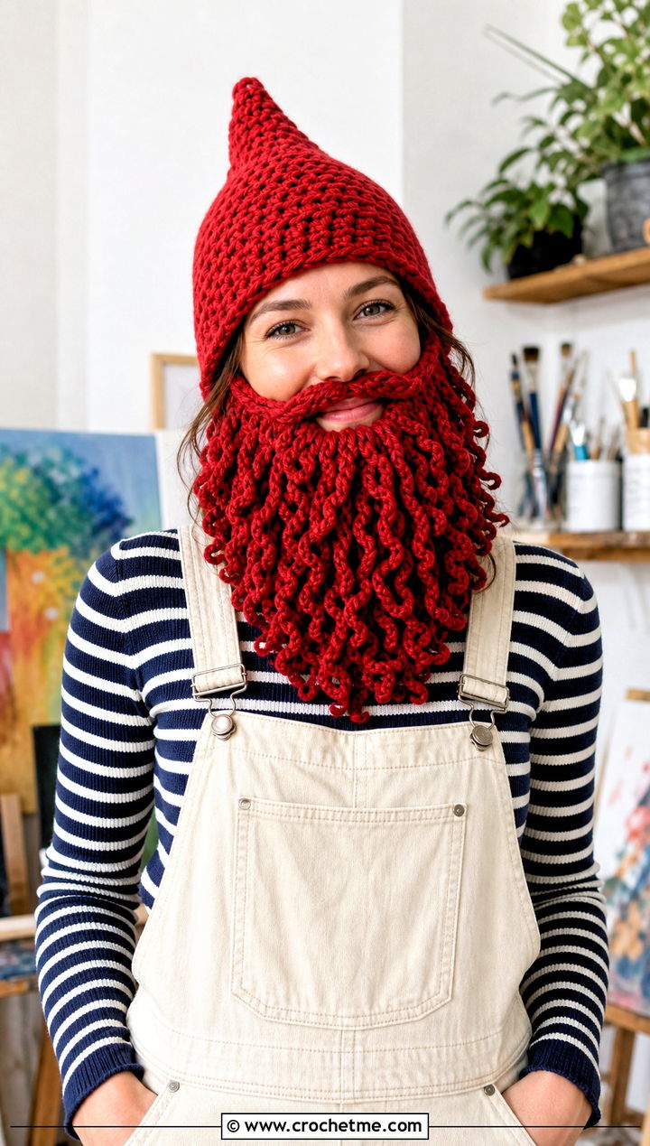 Dwarf Crochet Beard Hat With Denim Overalls - 15 Crochet Hat With Beard outfit ideas