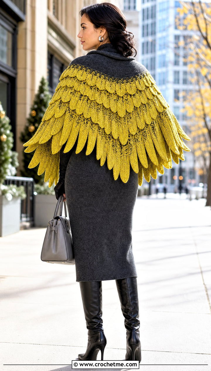 Eagle Wing Shawl With Sweater Dress - 30 Crochet Wing Shawl outfit ideas