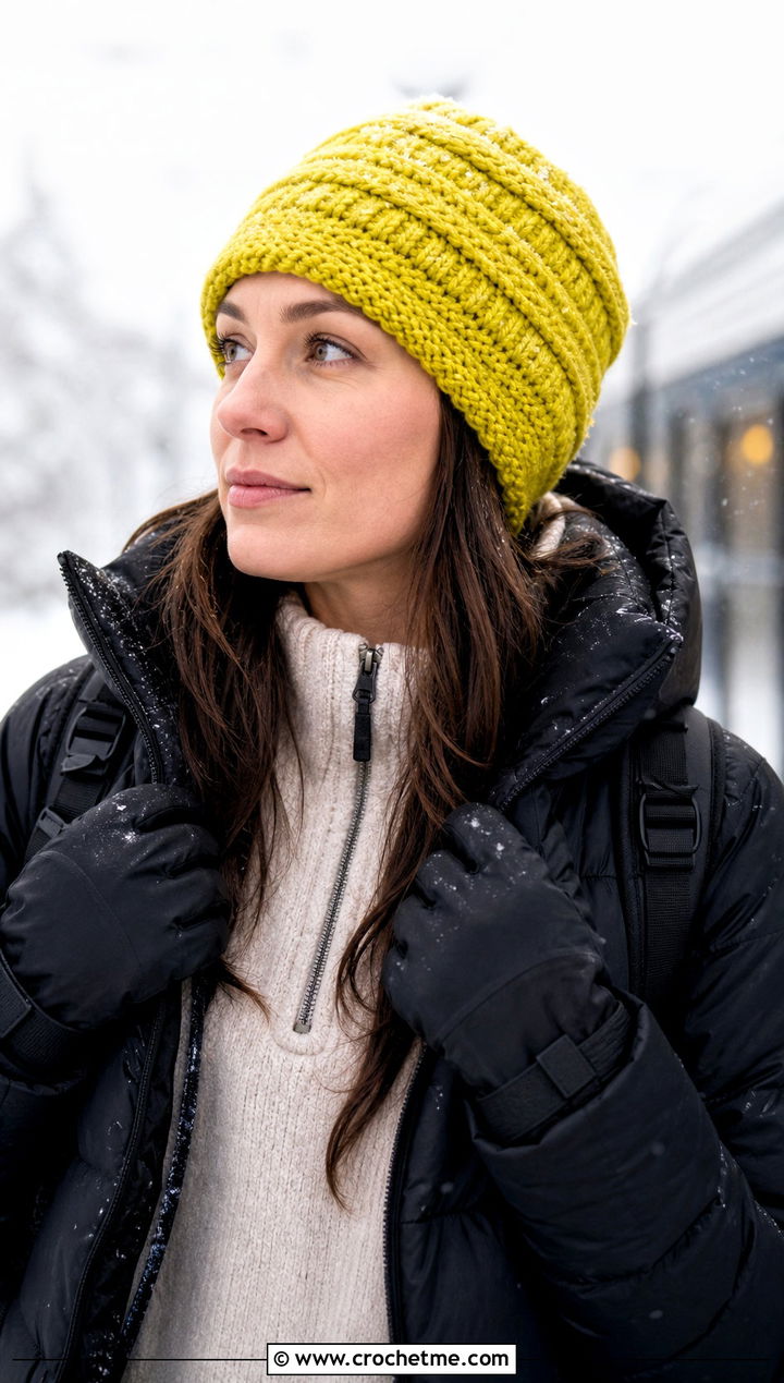 Ear Covering Mountain Ridge Crochet Beanie With Parka And Boots - 15 Mountain Ridge Crochet Beanie outfit ideas