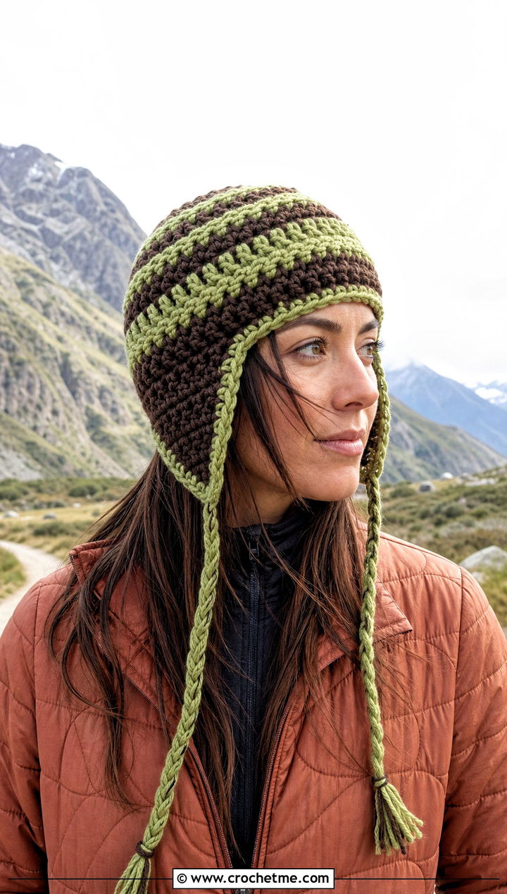 Ear Flap Clancy Crochet Beanie With Quilted Jacket And Hiking Pants - 30 clancy beanie crochet outfit ideas