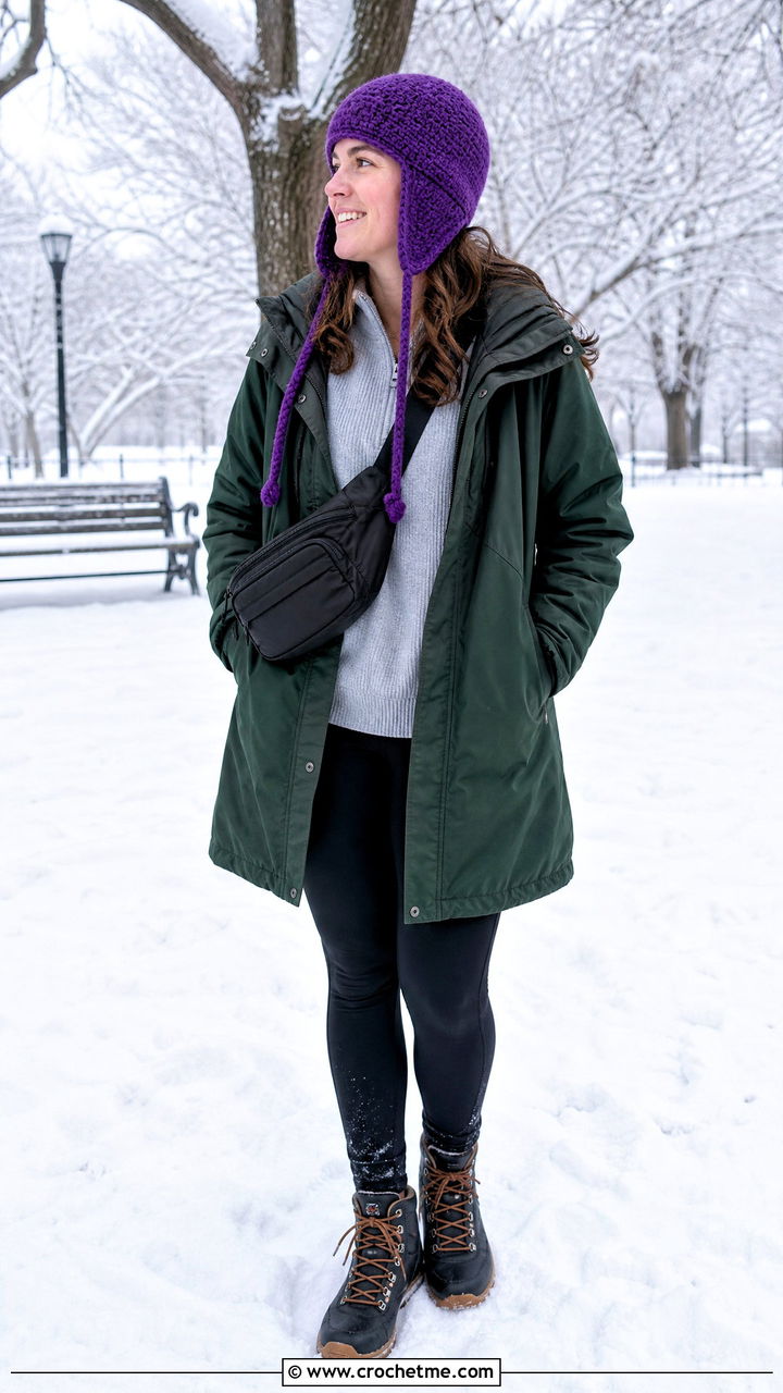 Ear Flap Crochet Bonnet With Parka - 35 crochet bonnets outfit ideas
