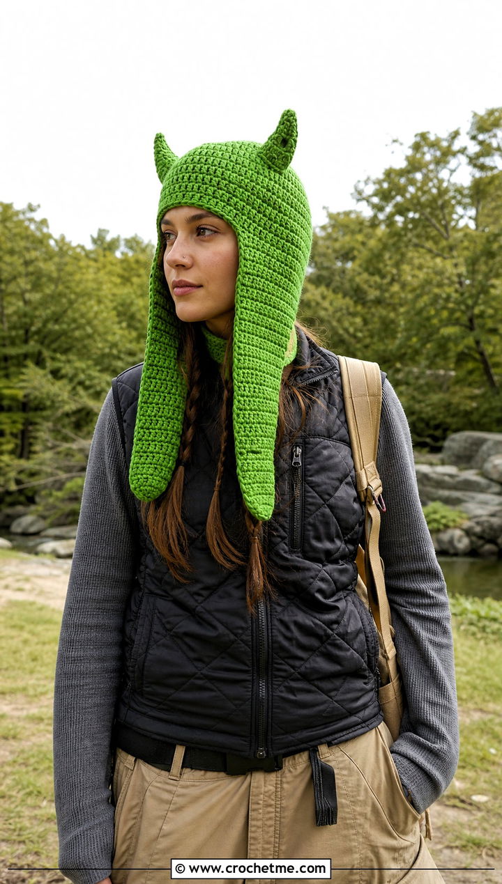 Ear Flap Crochet Devil Horn Balaclava With Quilted Vest - 20 crochet devil horn balaclava outfit ideas