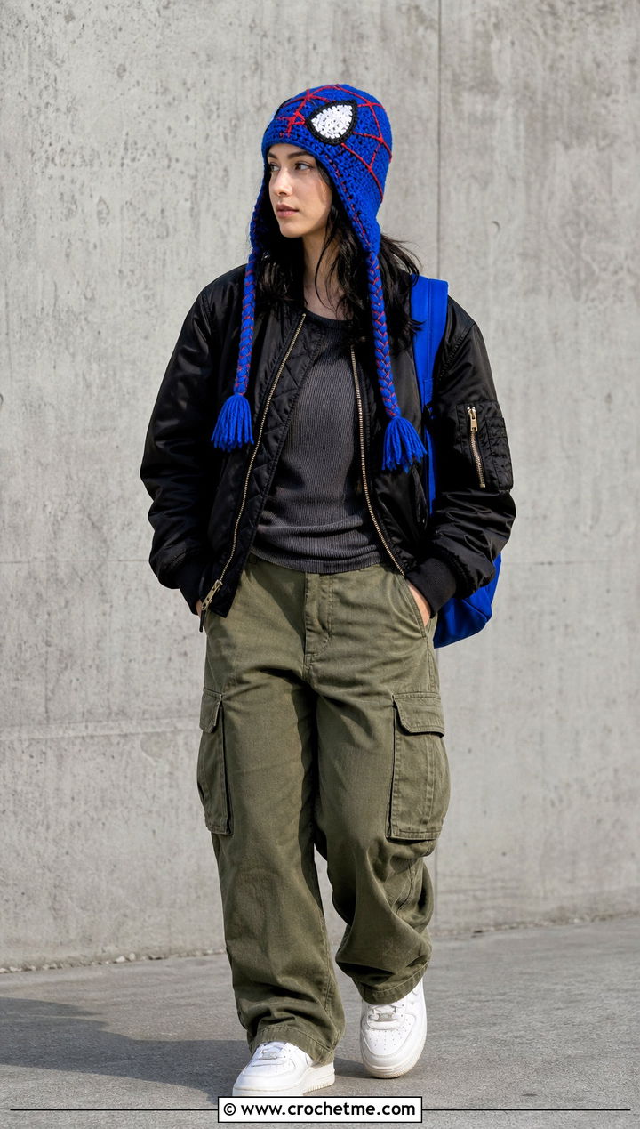 Ear Flap Mayday Crochet Beanie With Cargo Pants - 30 mayday crochet beanie outfit ideas