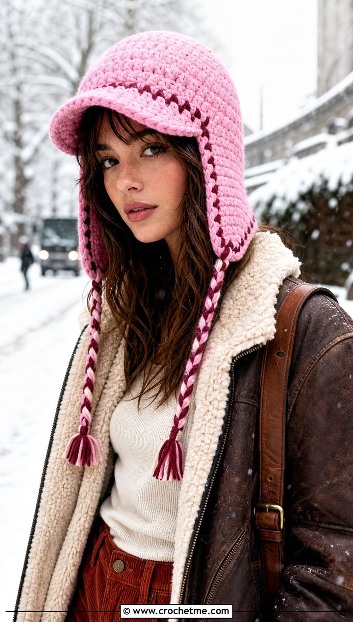 Earflap Baseball Crochet Beanie With Shearling Jacket And Corduroy Pants - 15 Baseball Crochet Beanie outfit ideas