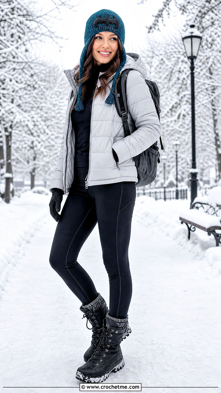 Earflap Batman Beanie With Puffer Jacket And Leggings - 35 crochet batman beanie outfit ideas