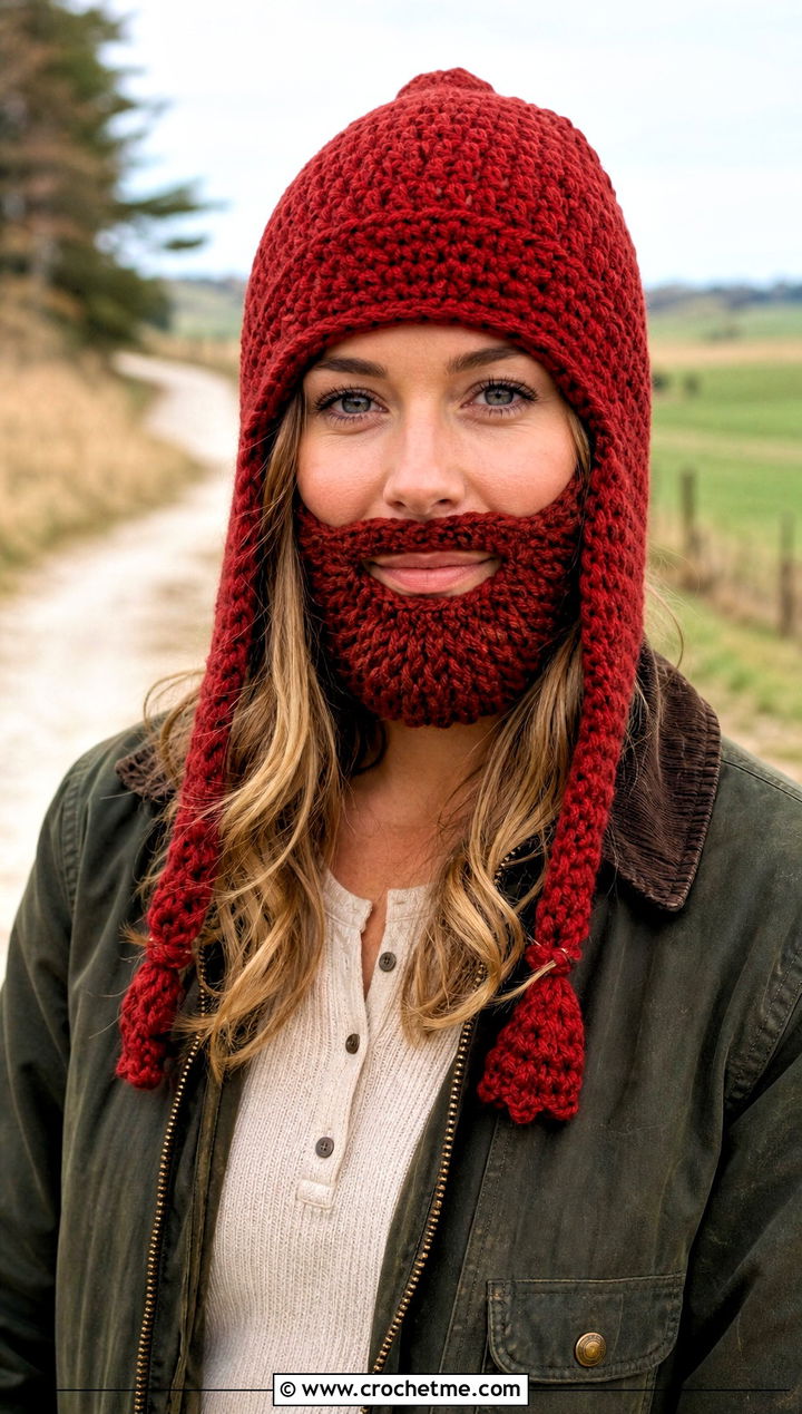 Earflap Beard Crochet Hat With Barn Jacket - 25 Beard Crochet Hat outfit ideas