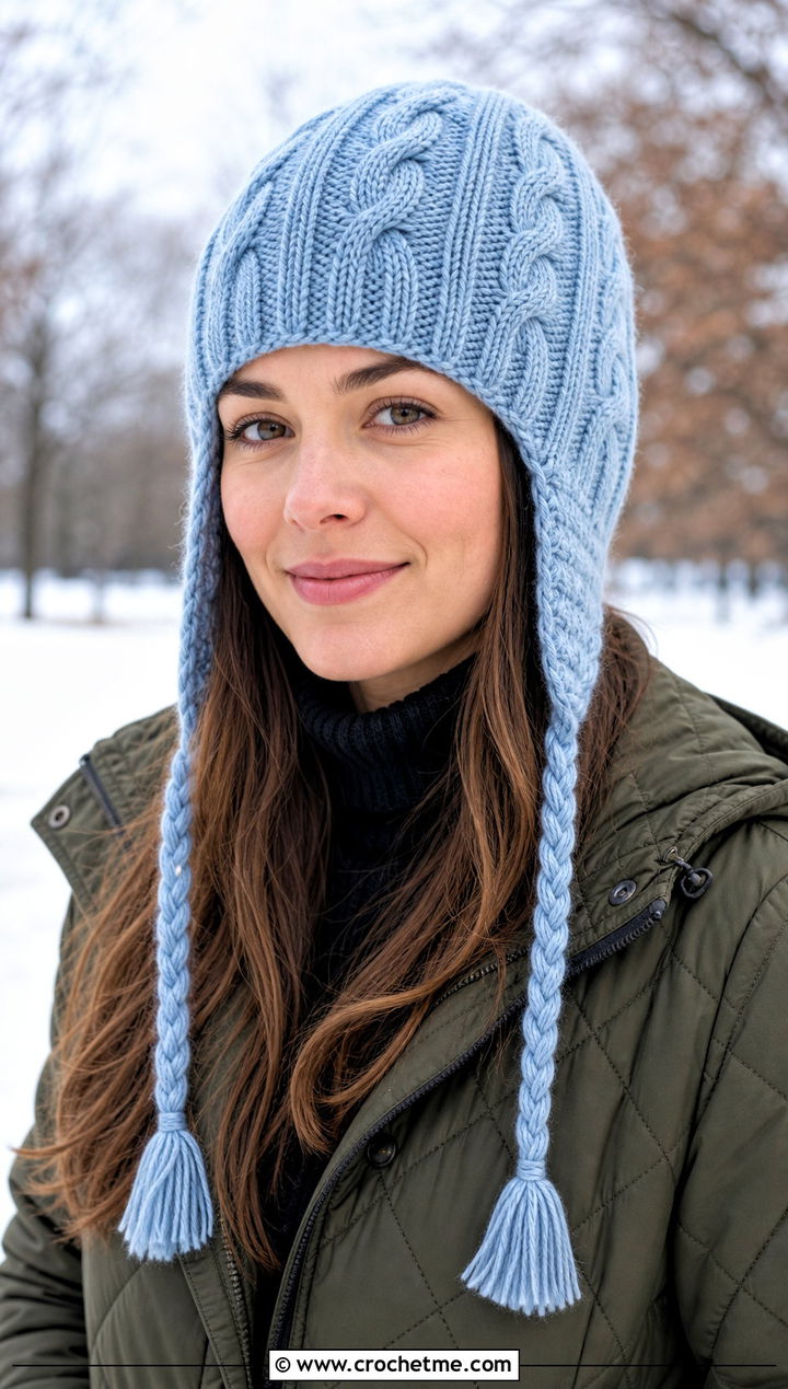 Earflap Cable Stitch Hat With Quilted Coat - 25 Crochet Cable Stitch Hat outfit ideas