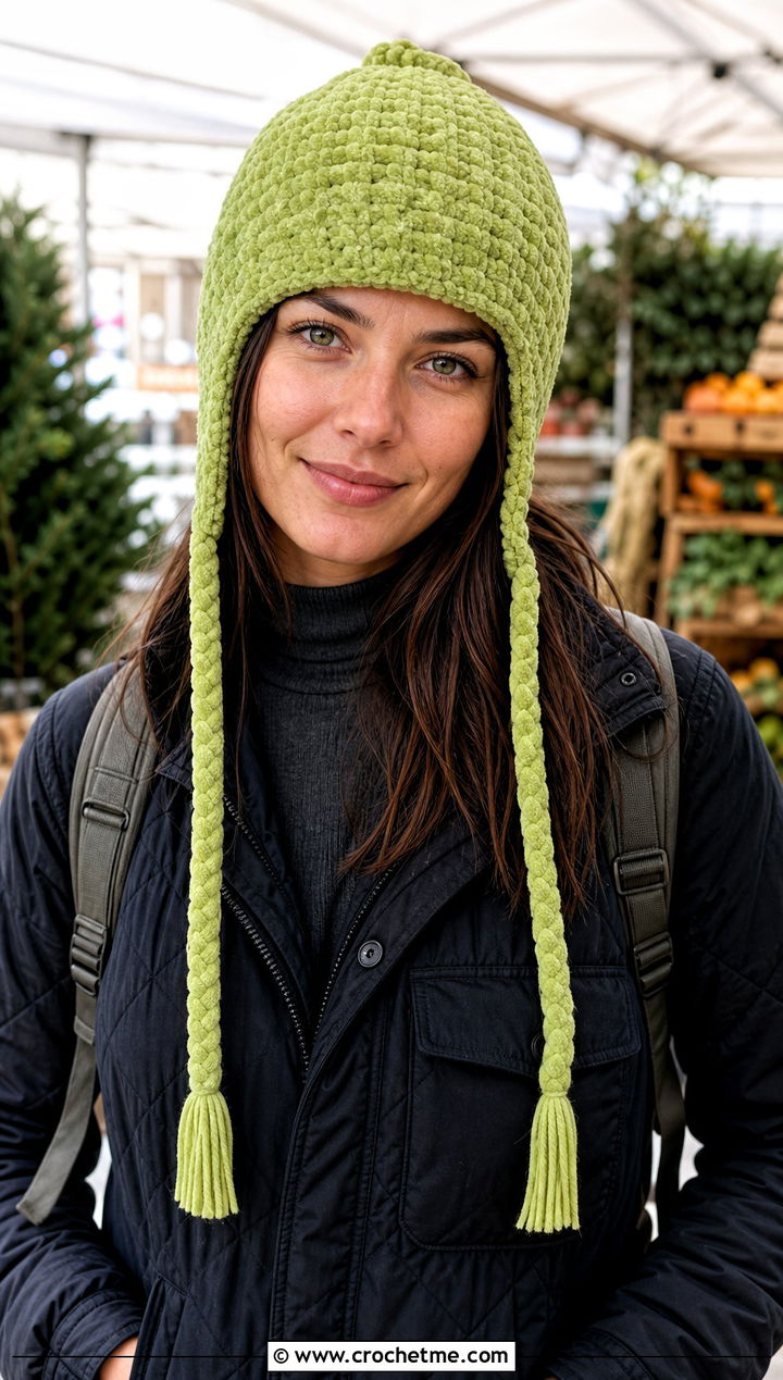 Earflap Chenille Hat With Winter Utility Outfit - 30 crochet chenille hat outfit ideas