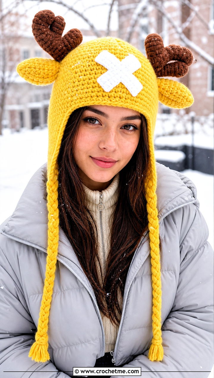 Earflap Chopper Crochet Hat With Puffer Jacket - 25 chopper crochet hat outfit ideas