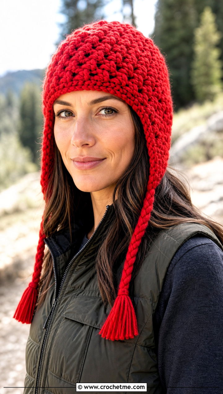 Earflap Chunky Beanie With Utility Vest - 35 crochet chunky beanie outfit ideas