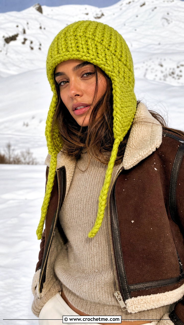 Earflap Chunky Ribbed Crochet Hat With Shearling Jacket - 25 Chunky Ribbed Crochet Hat outfit ideas