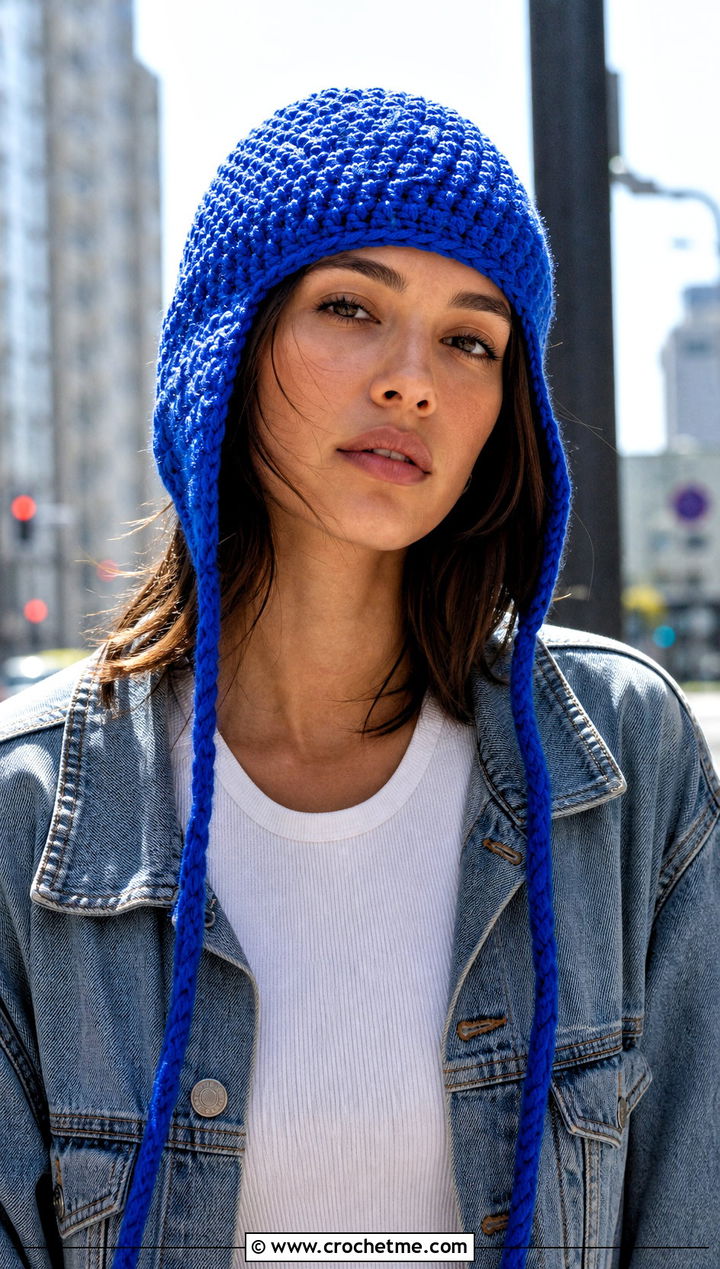 Earflap Crochet Aviator Hat With Denim Jacket - 30 crochet aviator hat outfit ideas