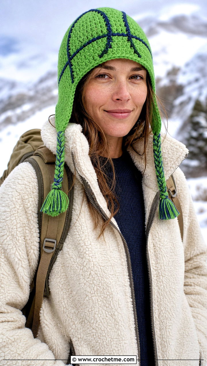 Earflap Crochet Basketball Hat With Sherpa Jacket - 25 crochet basketball hat outfit ideas