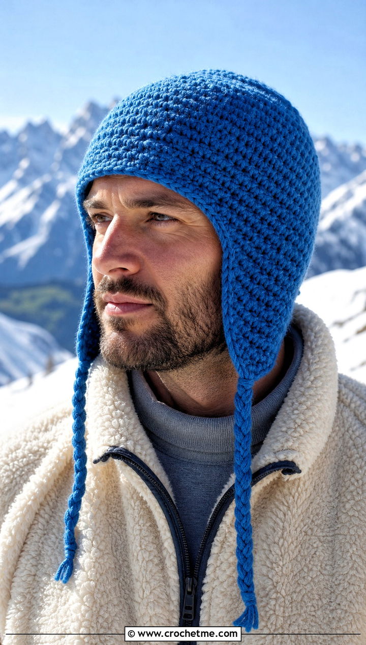 Earflap Crochet Beanie With Fleece Jacket - 30 crochet man beanie outfit ideas