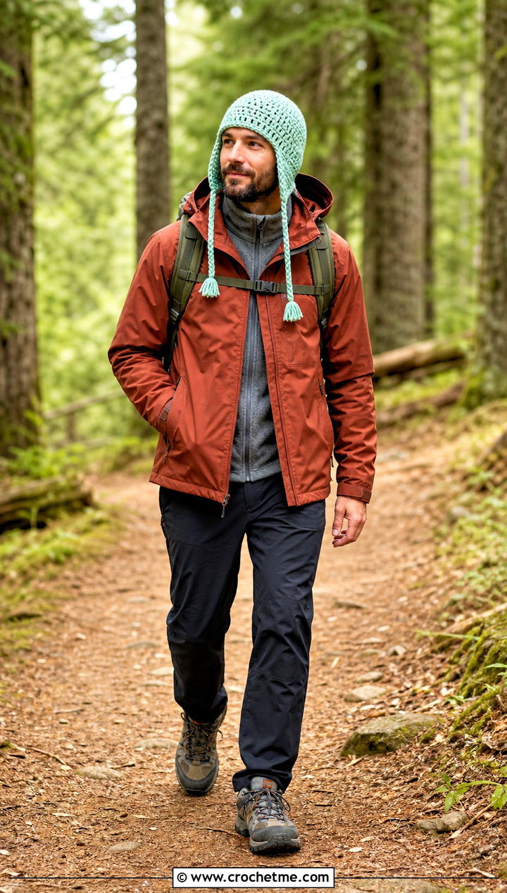 Earflap Crochet Beanie With Hiking Outfit - 35 crochet hats men outfit ideas