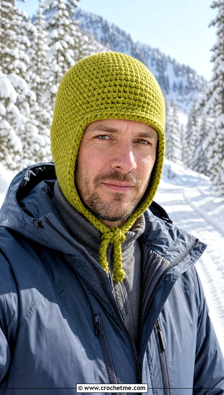 Earflap Crochet Beanie With Parka - 25 crochet for men's beanies outfit ideas