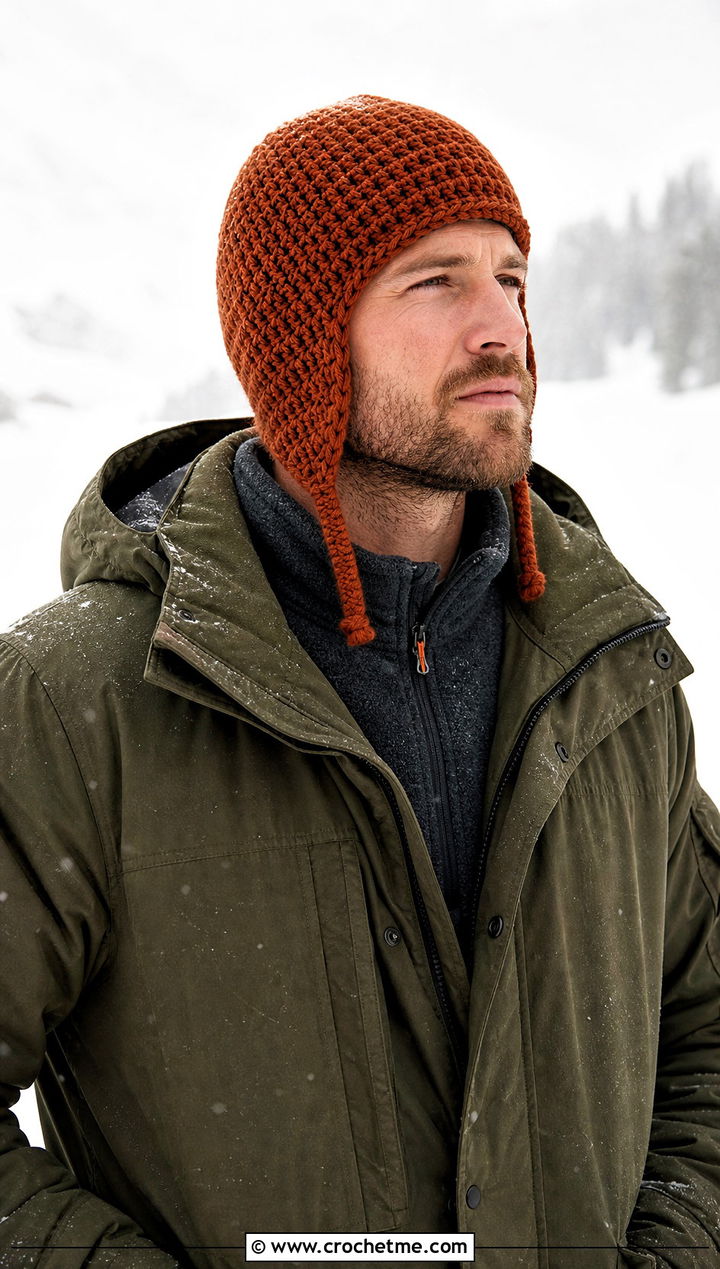 Earflap Crochet Beanie With Parka - 25 easy crochet beanie for men outfit ideas