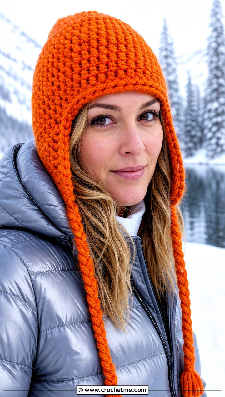Earflap Crochet Beanie With Puffer Jacket - 25 lakeside crochet beanie outfit ideas