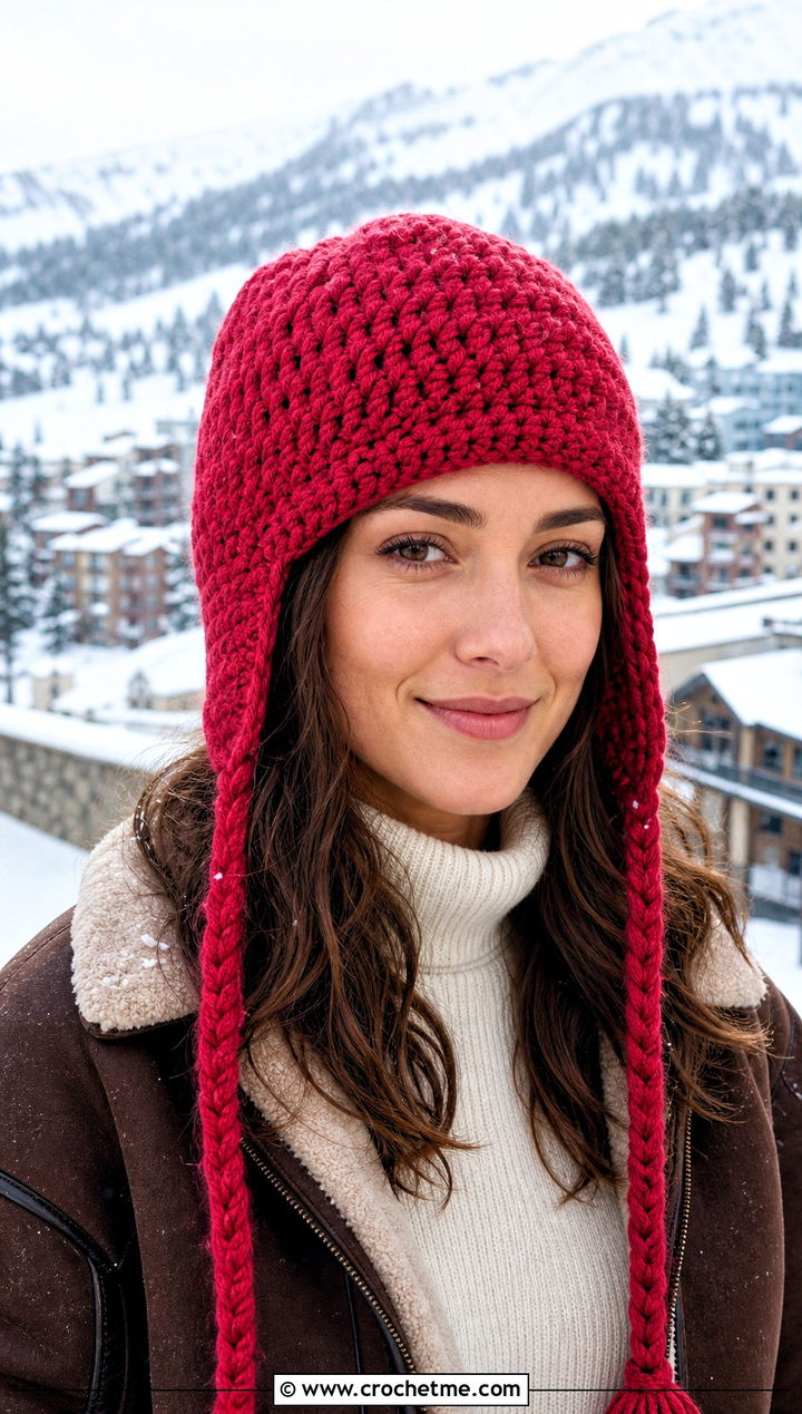 Earflap Crochet Beanie With Shearling Jacket - 35 basic crochet beanie outfit ideas