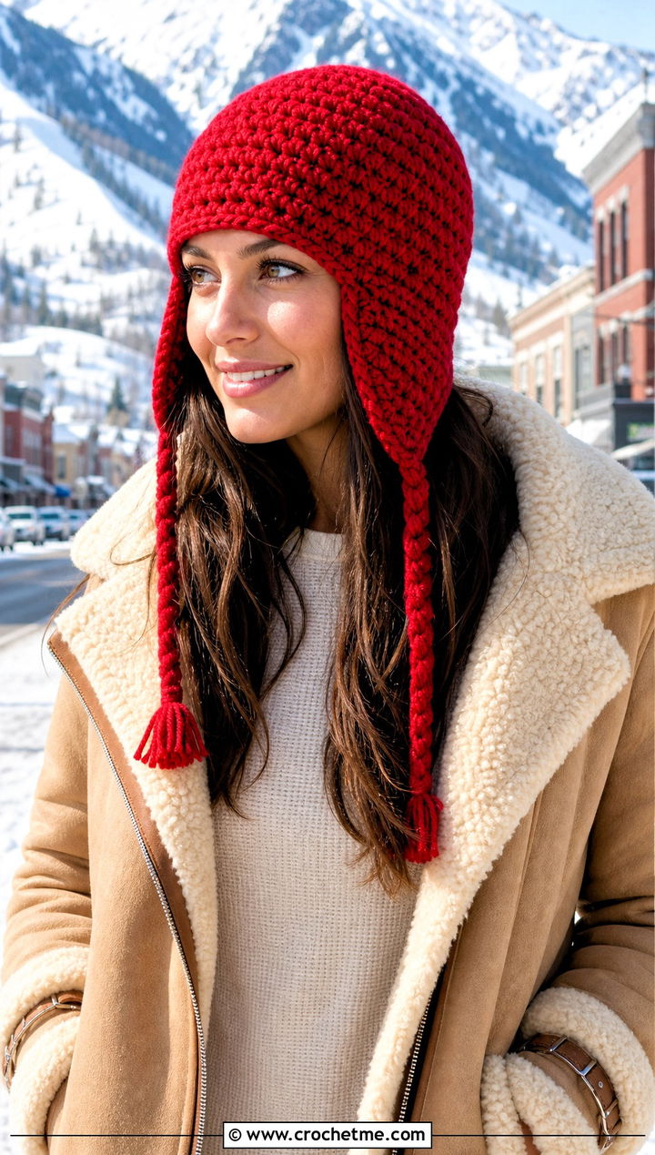 Earflap Crochet Beanie With Shearling Jacket And Straight Jeans - 25 Crochet Beanie Size 4 Yarn outfit ideas