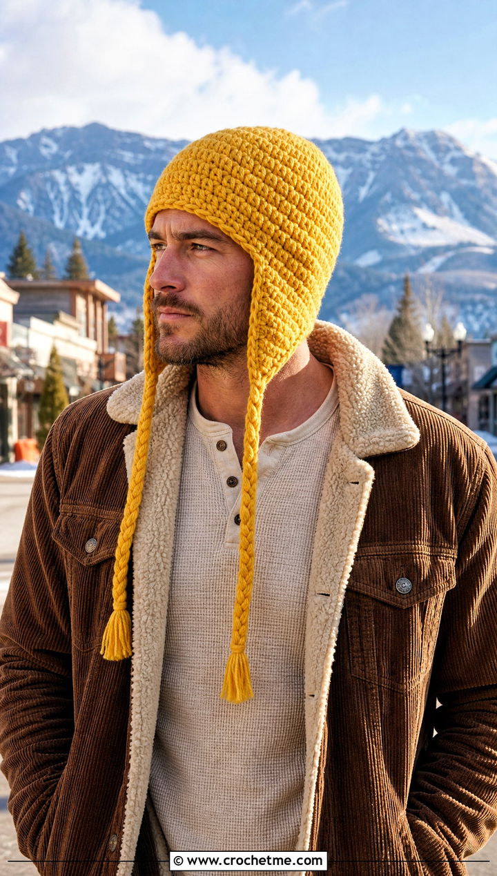 Earflap Crochet Beanie With Sherpa Jacket - 25 easy men's crochet beanie outfit ideas