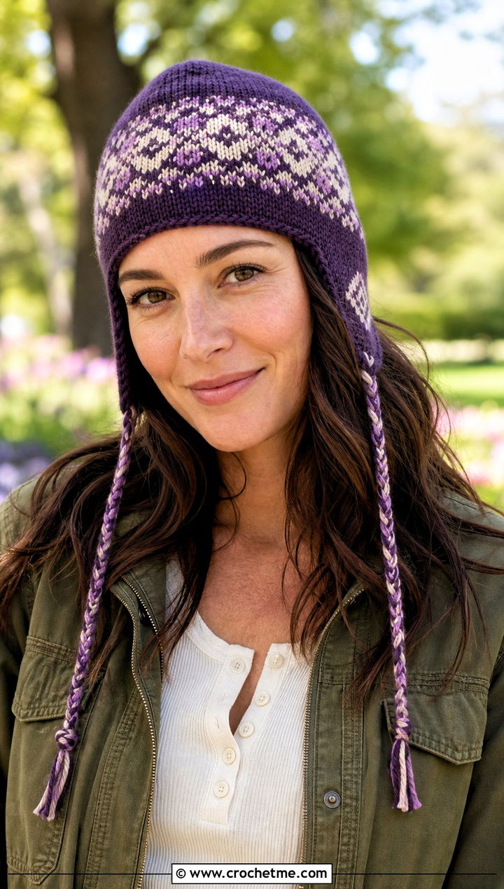Earflap Crochet Fair Isle Hat With Utility Jacket - 25 Crochet Fair Isle Hat outfit ideas