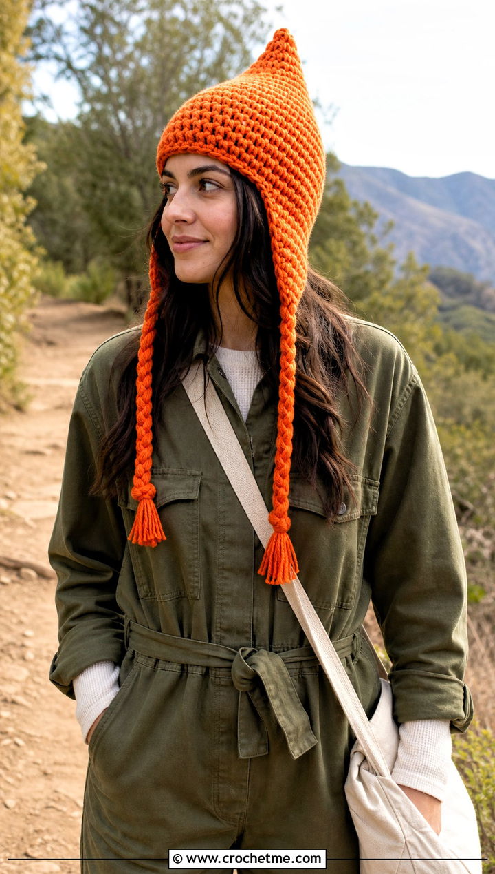Earflap Crochet Gnome Hat With Utility Jumpsuit - 15 Adult Crochet Gnome Hat outfit ideas