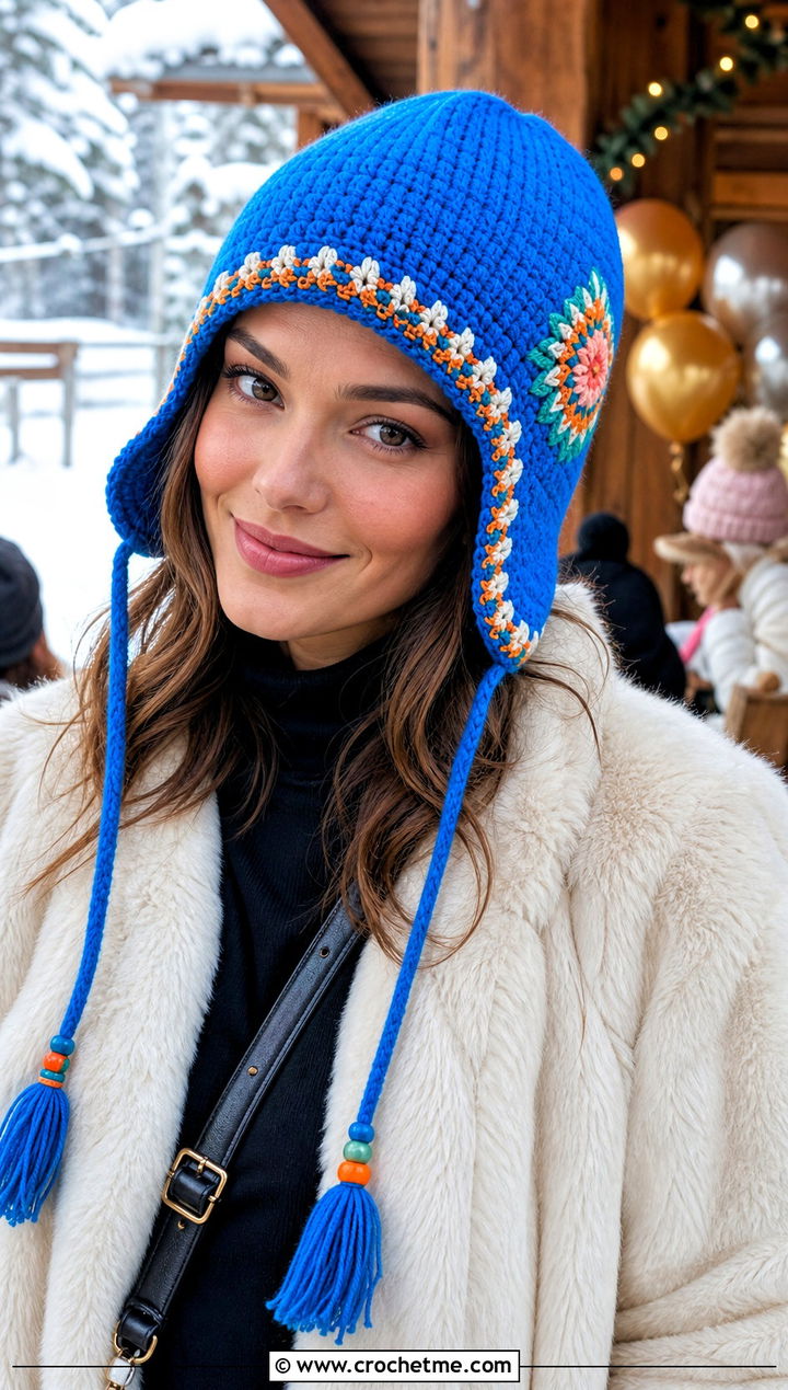 Earflap Crochet Hat With Faux Fur Coat - 25 party crochet hat outfit ideas