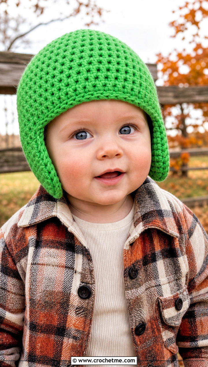 Earflap Crochet Hat With Plaid Shacket - 15 12 Month Crochet Hat outfit ideas