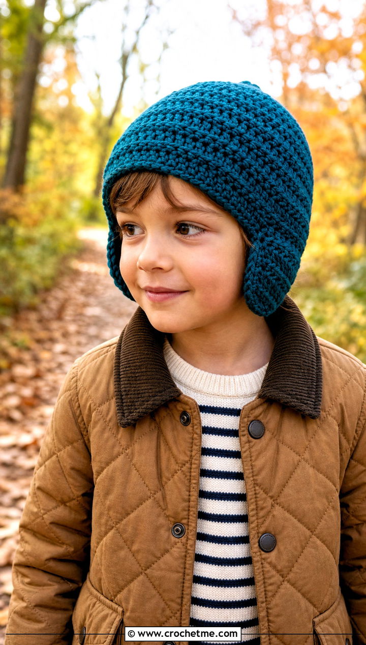Earflap Crochet Hat With Quilted Jacket - 25 crochet childs hat outfit ideas