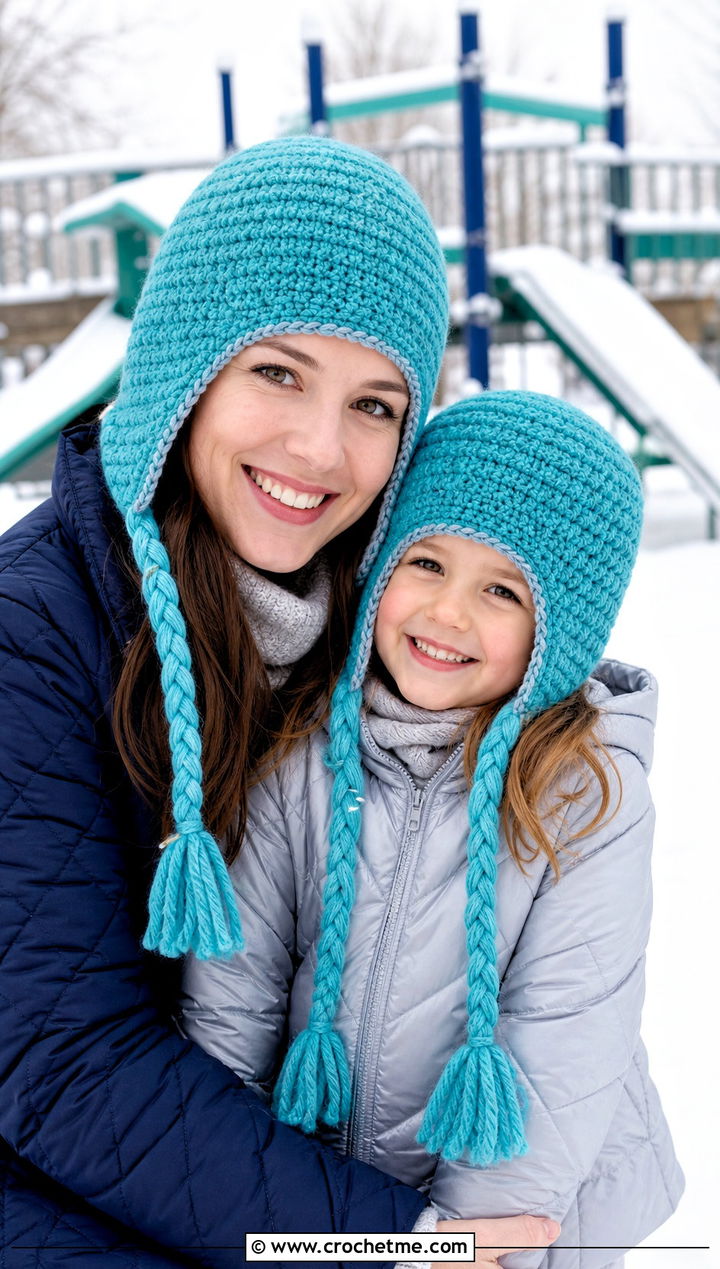 Earflap Crochet Hats With Quilted Coats - 25 crochet mommy and me hats outfit ideas