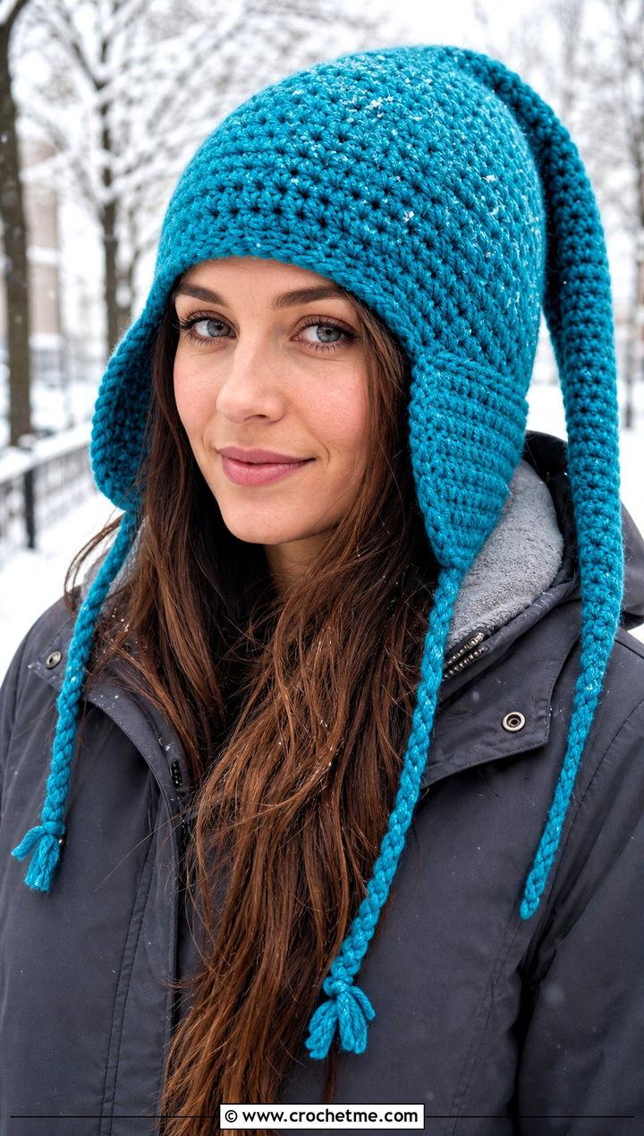 Earflap Crochet Long Stocking Cap With Parka - 20 Crochet Long Stocking Cap outfit ideas
