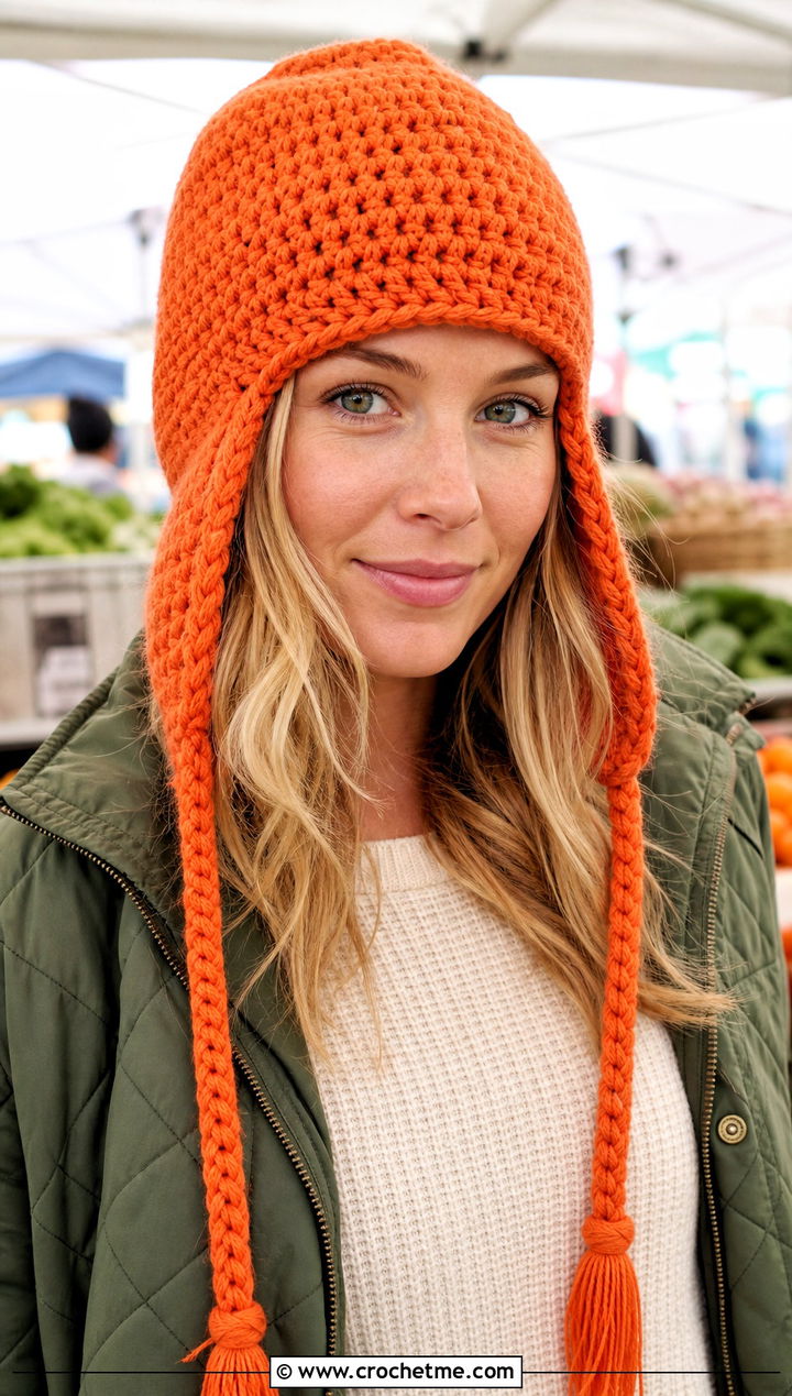 Earflap Crochet Stocking Cap With Utility Jacket - 30 crochet stocking cap outfit ideas