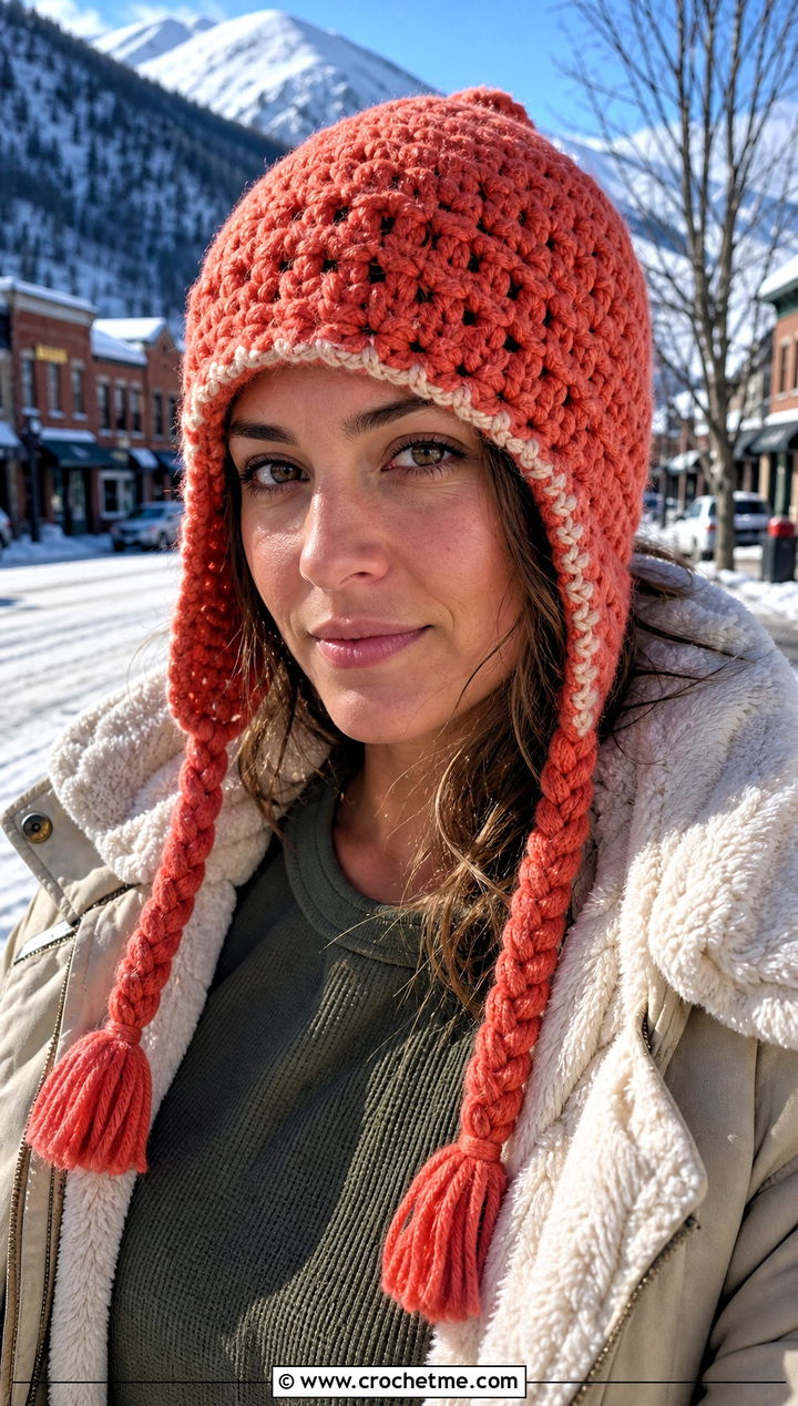 Earflap Crochet Woolly Hat With Shearling Jacket And Cargo Pants - 15 Crochet Woolly Hat outfit ideas