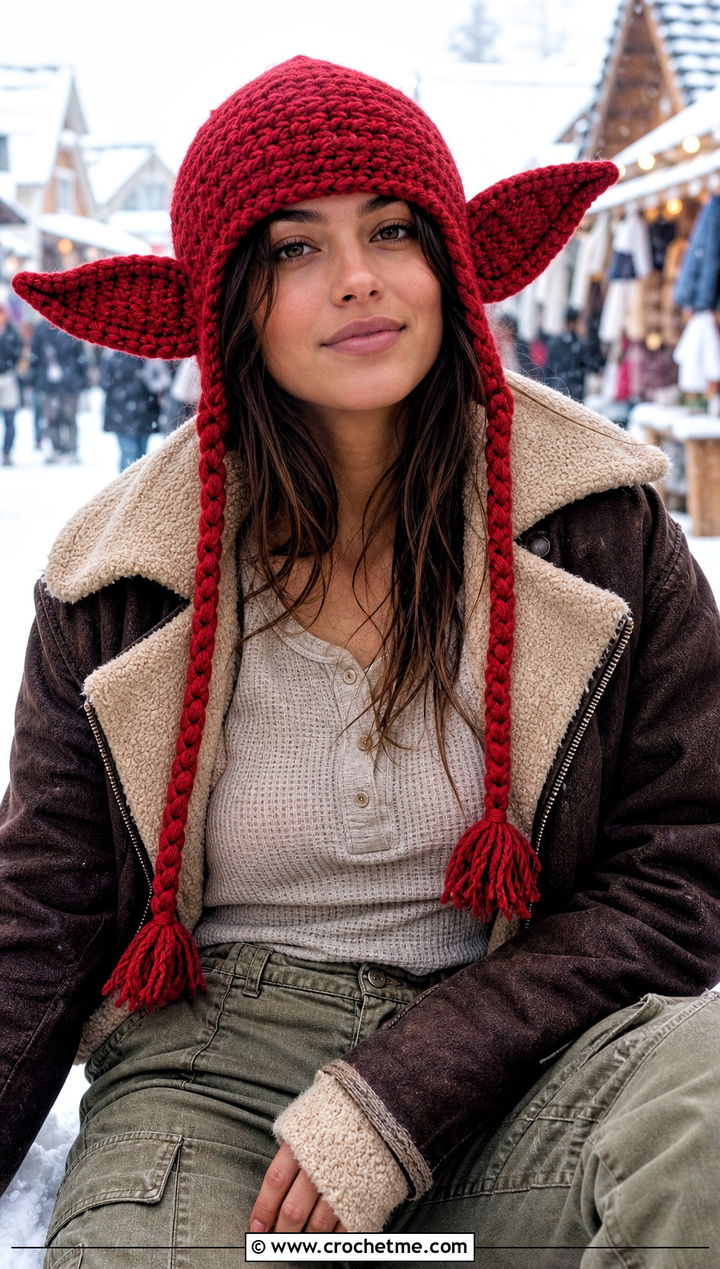 Earflap Dobby Crochet Hat With Shearling Jacket And Cargo Jeans - 25 dobby crochet hat outfit ideas