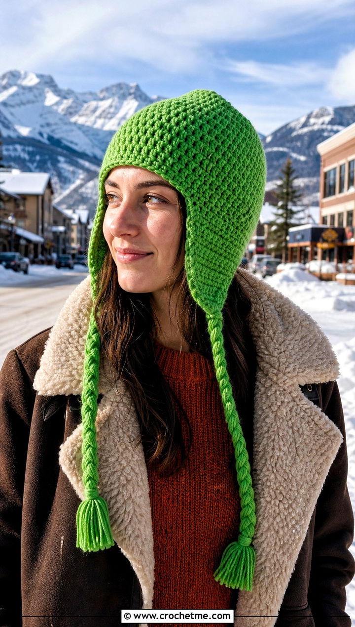 Earflap Doll Crochet Beanie With Shearling Coat - 20 Doll Crochet Beanie outfit ideas