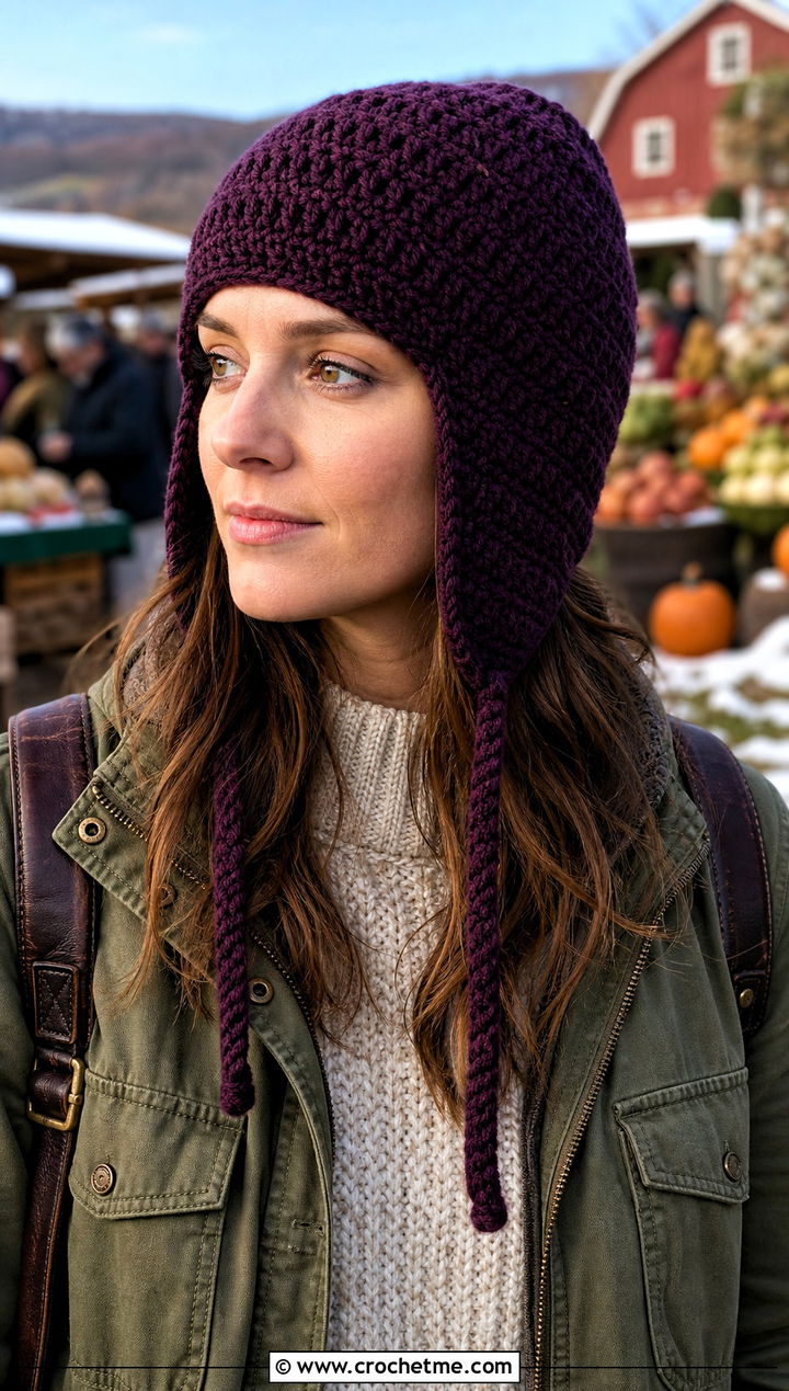 Earflap Double Crochet Hat With Utility Coat - 15 simple double crochet hat outfit ideas