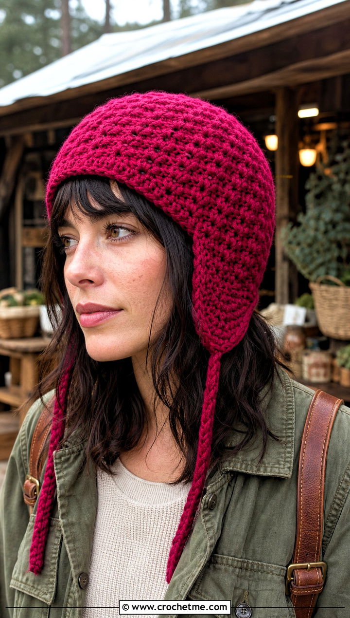Earflap Double Crochet Hat With Utility Jacket - 30 double crochet hat outfit ideas
