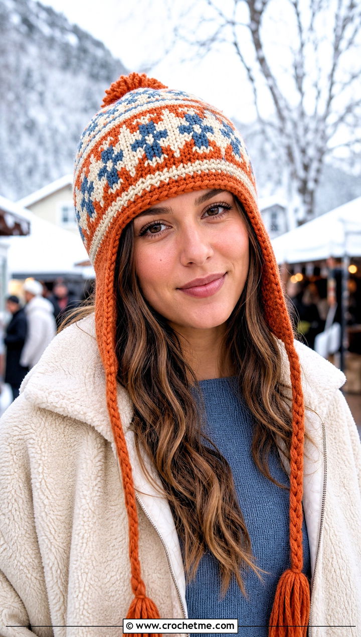Earflap Fair Isle Crochet Hat With Sherpa Jacket - 30 fair isle crochet hat outfit ideas