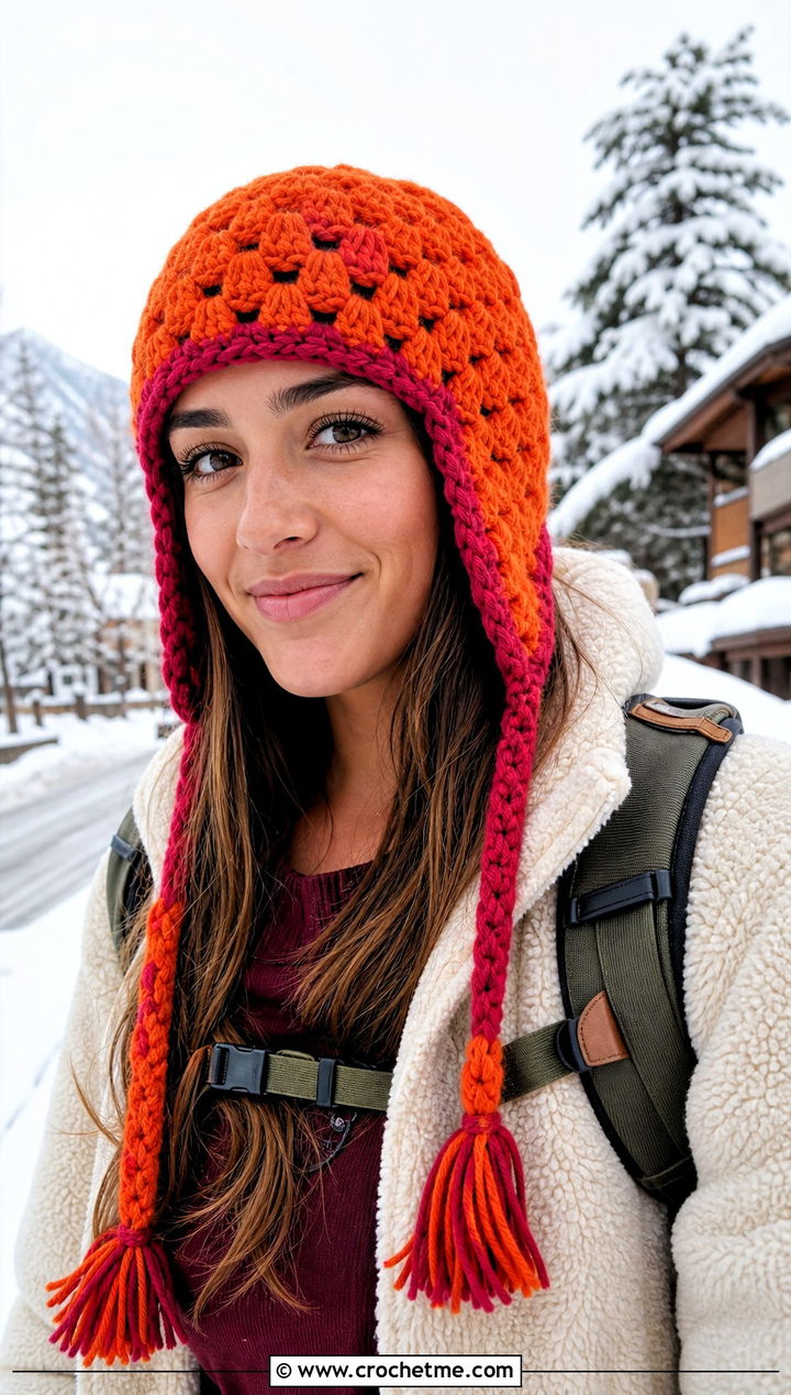 Earflap Granny Stitch Hat With Sherpa Jacket - 20 Granny Crochet Hat outfit ideas