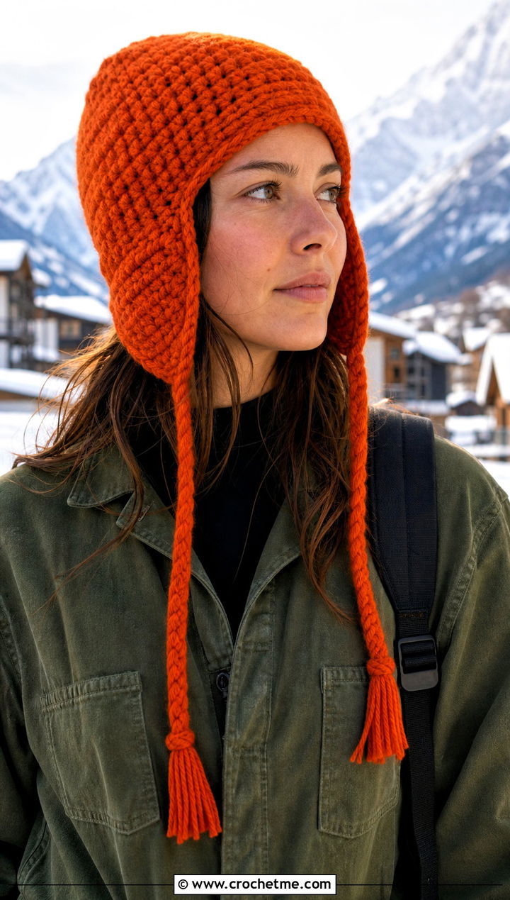 Earflap Hat With Utility Jumpsuit - 25 one skein crochet hat outfit ideas