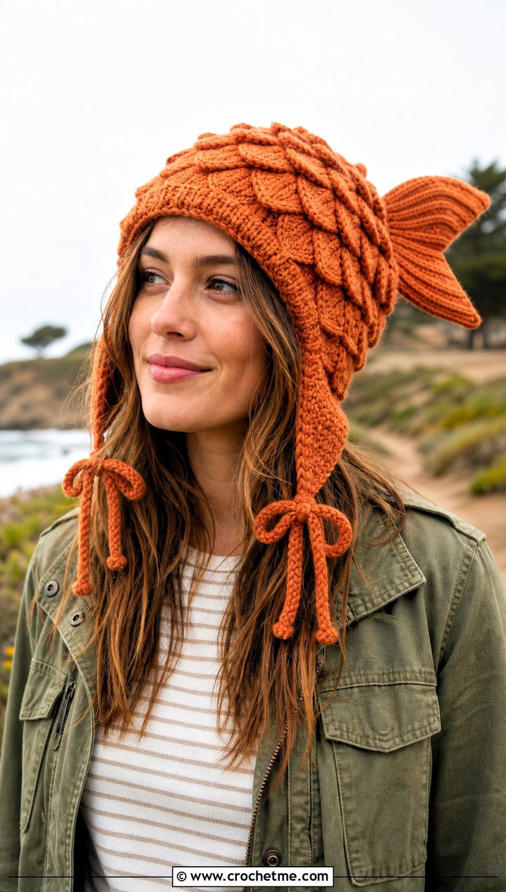 Earflap Mermaid Tail Crochet Hat With Utility Jacket - 15 Mermaid Tail Crochet Hat outfit ideas