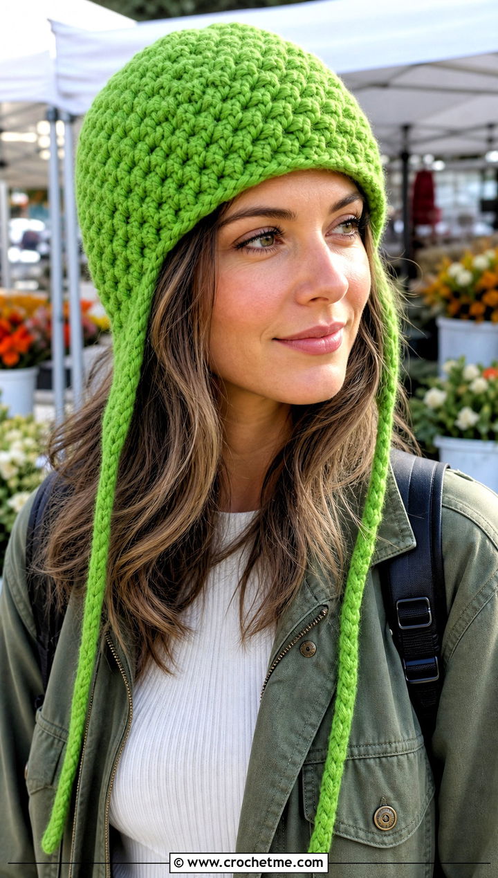Earflap Moss Stitch Beanie With Utility Jacket - 20 Crochet Moss Stitch Beanie outfit ideas