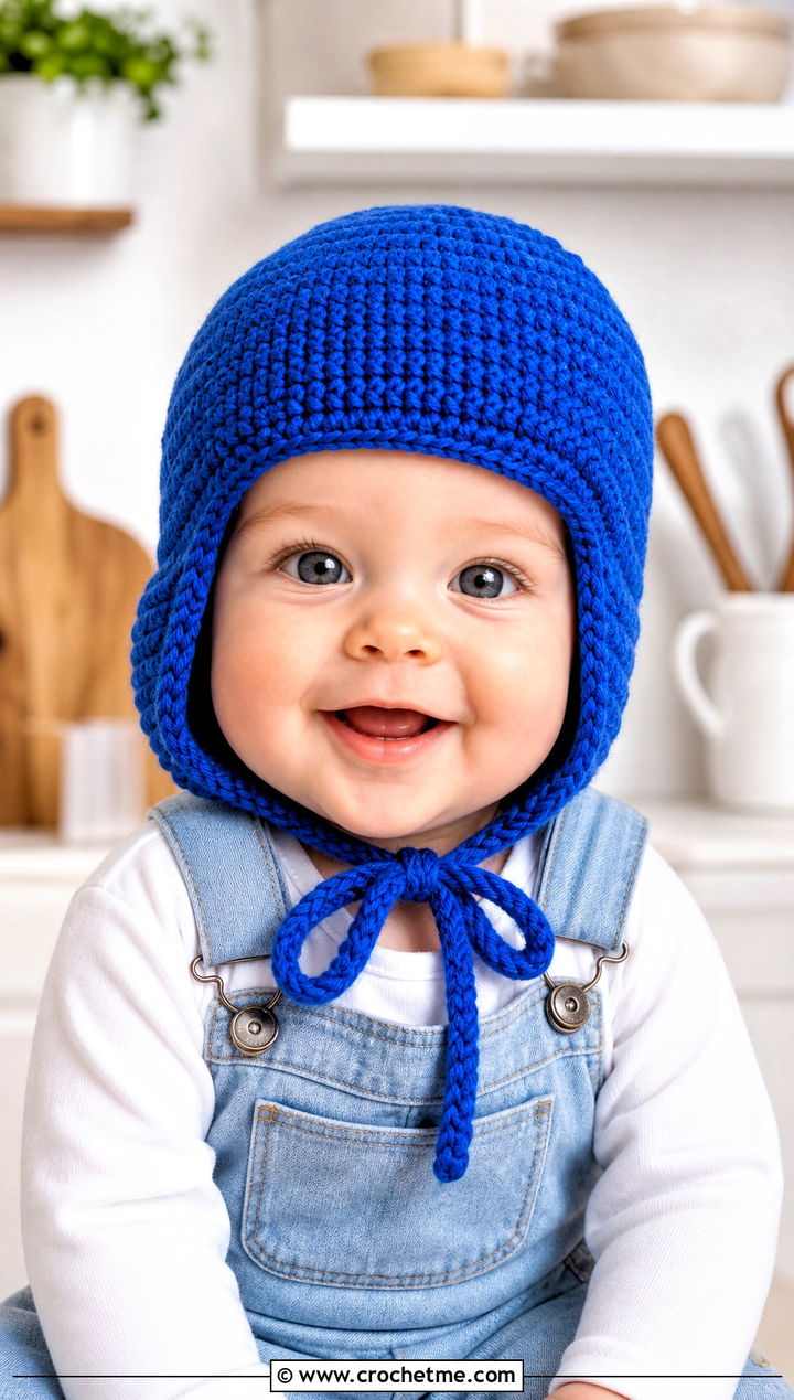 Earflap Photo Prop Crochet Hat With Denim Overalls - 15 Photo Prop Crochet Hat outfit ideas