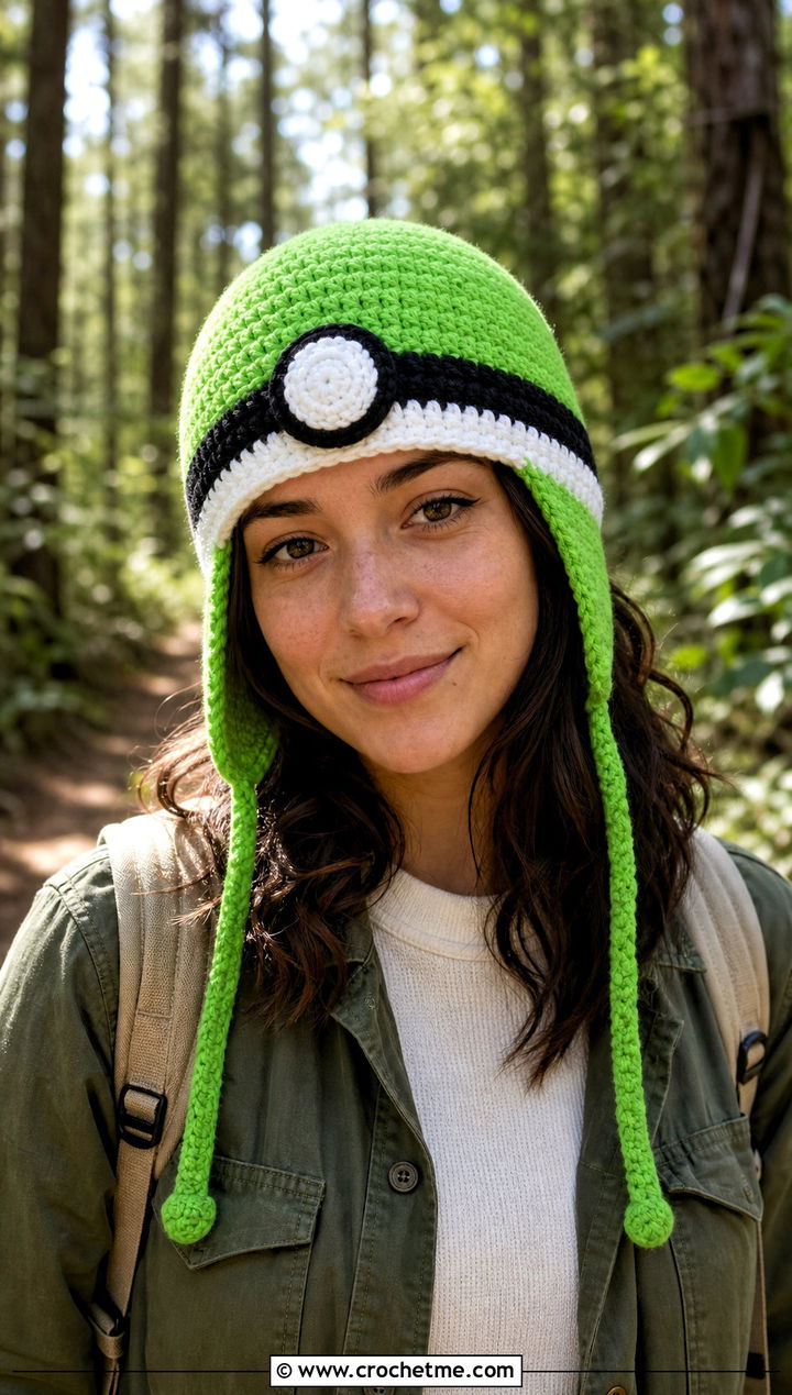 Earflap Pokeball Crochet Hat With Chore Jacket Outfit - 20 Pokeball Crochet Hat outfit ideas