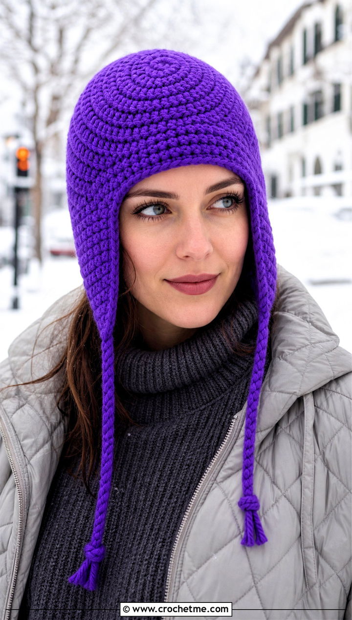Earflap Spiral Crochet Hat With Quilted Coat - 25 Spiral Crochet Hat outfit ideas