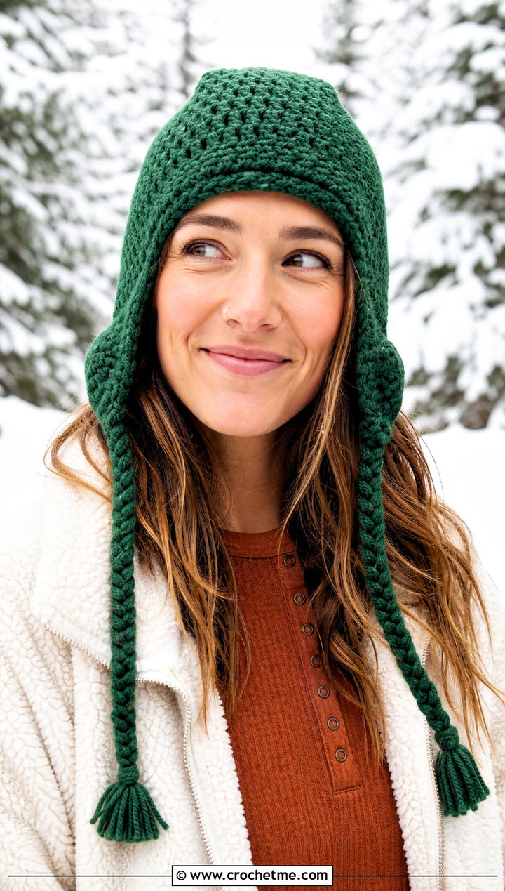 Earflap Square Crochet Beanie With Sherpa Jacket - 25 square crochet beanie outfit ideas