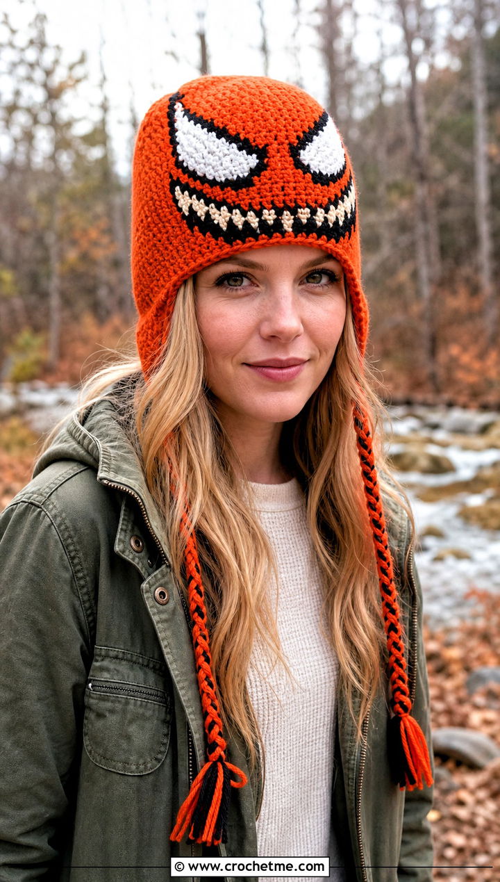 Earflap Venom Crochet Beanie With Utility Jacket - 25 venom crochet beanie outfit ideas