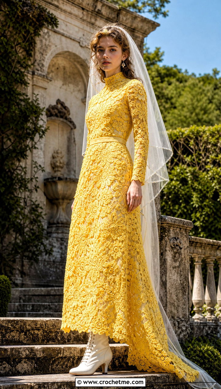 Edwardian Irish Crochet Wedding Dress With Button Boots - 20 vintage crochet wedding dress outfit ideas